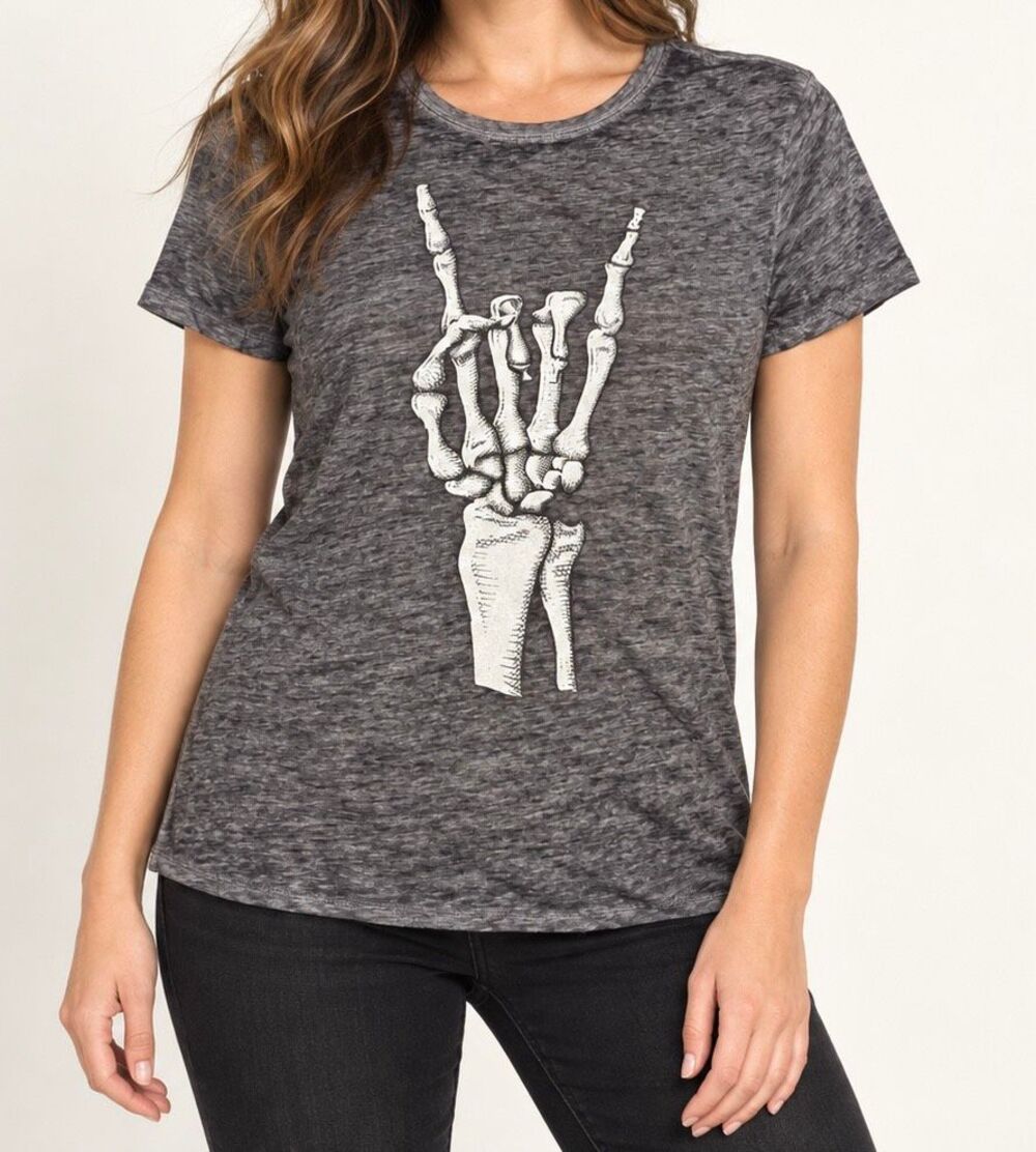Zoe + Liv Skeleton Rock Hand Halloween Graphic Tee XS NWT